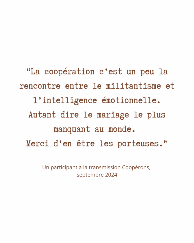 Coopération Accompagnement de collectif témoignage structuration soin relationnel résolution de conflits intelligence collectif facilitation médiation faire ensemble habitat partagé poitiers tours châtellerault 86